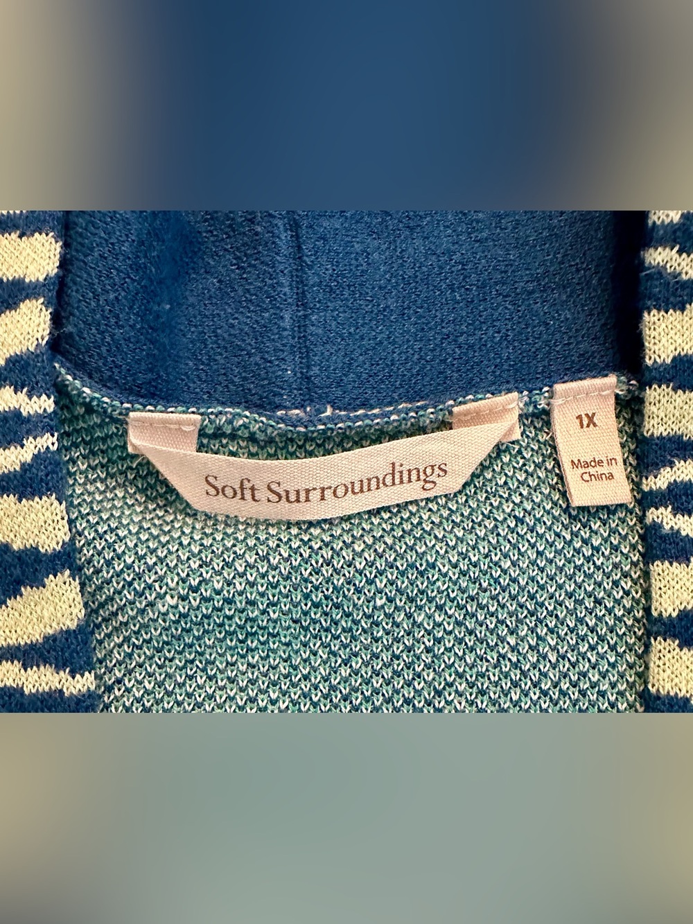 🌟 Soft Surroundings Teal & Navy Open-Front Patterned Sweater - Picture 2 of 5